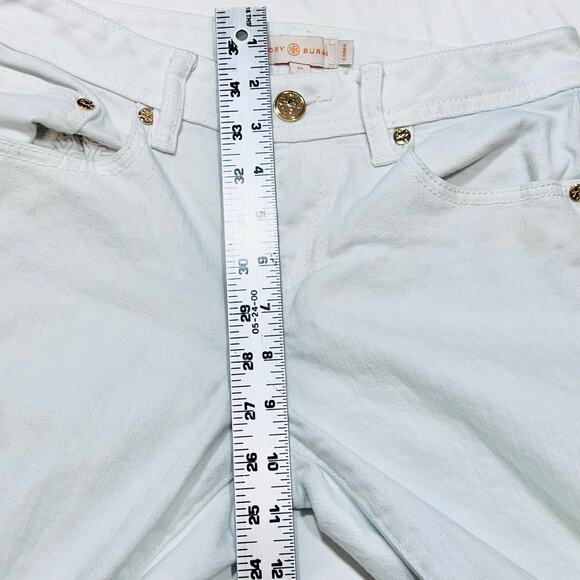 Tory Burch Mid Rise Flare Leg Jeans Women Size 26W x 29L White Cotton Blend Used - Picture 5 of 10